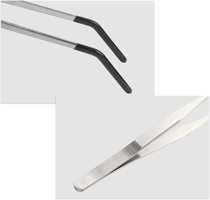 Reptile Feeding Tongs, Stainless Steel Lizard Feeding Tongs, Aquarium Curved Feeding Tweezers for Reptiles with Rubber Tip, Terrarium Feeding Tongs 10.63" L, Black Silver Tone