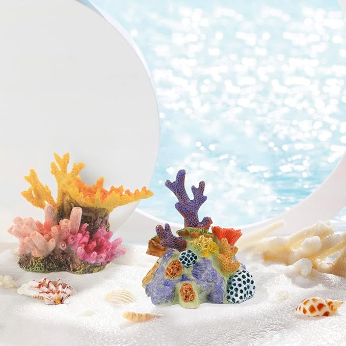 2PCS Aquarium Plants, Artificial Coral, Coral Reef Decor Resin Ornament for Fish Tank Landscape