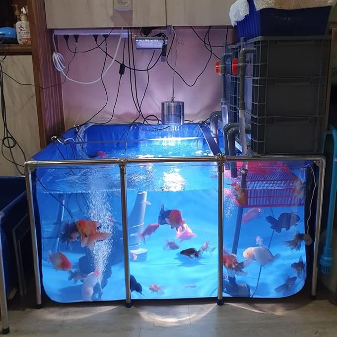 Flexible PVC Canvas Liners with Steel Frame, Backyard PVC Canvas Pond Liners, Indoor Aquarium for Koi/Goldfish, with Clear Viewing Panel(50x40x30cm)