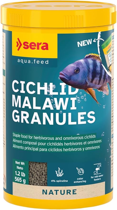 sera Cichlid Malawi Granules 1,000 ml 1.2 lb (565 g) | Natural Cichlid Fish Food for herbivorous and omnivorous cichlids | Spirulina-Based Sinking Granules | Gentle Plant Nutrition Supporting Vitality