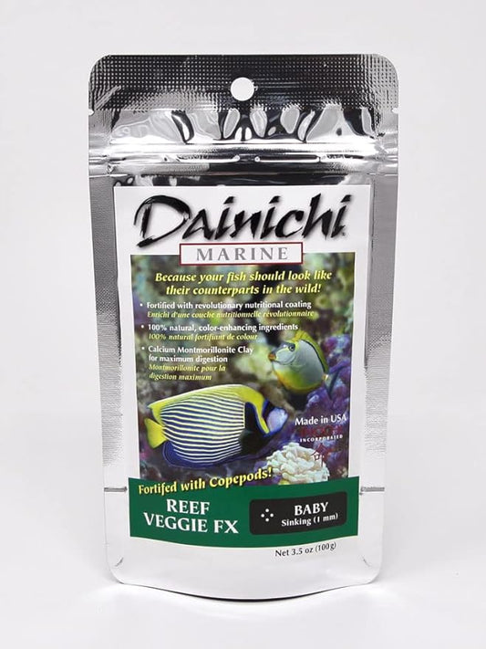 Dainichi Fish Food Marine - Reef Veggie FX Sinking Baby Pellet - 3.5 oz for Herbivorous Marine Fish, Corals and Other Invertebrates – Kelp-Based Formula - Enhances Vitality and Color