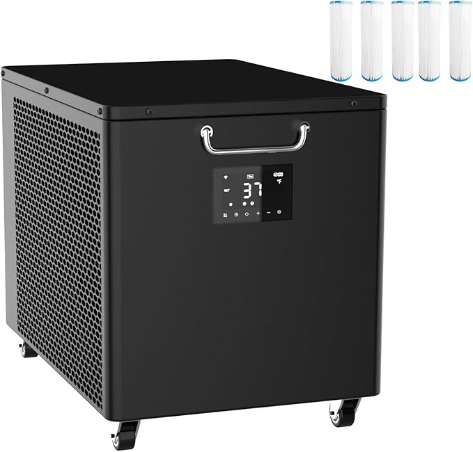 Hi-Q 1HP Cold Plunge Chiller and Heater All-in-One, Smart Ice Bath Machine with App Control & Integrated Pump, Portable Indoor/Outdoor Water Cooler with Wheels for Recovery Tub, Includes 4 Filters