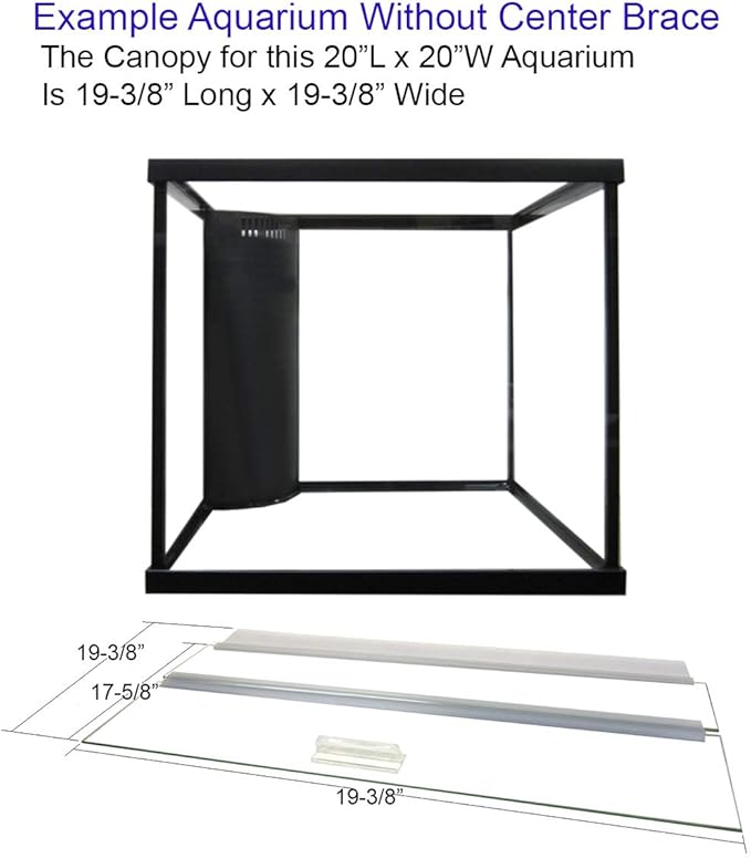 Glass Canopy for Aquariums with and Without Center Braces, 10 Gallon to 200 Gallon Aquariums (Tank Without Center Brace, 20" L x 20" W)