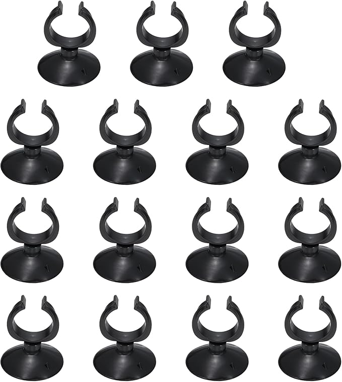 Aquarium Suction Cups, Fish Tank Suction Cups Clips Airline Tube Holders Clamps (Plastic, 15Pcs, Black) for 1.1" Fish Tank Airline Tubing Binding Moss Shrimp Nest, 28x45MM