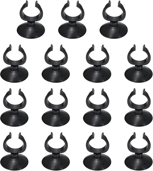 Aquarium Suction Cups, Fish Tank Suction Cups Clips Airline Tube Holders Clamps (Plastic, 15Pcs, Black) for 1.1" Fish Tank Airline Tubing Binding Moss Shrimp Nest, 28x45MM