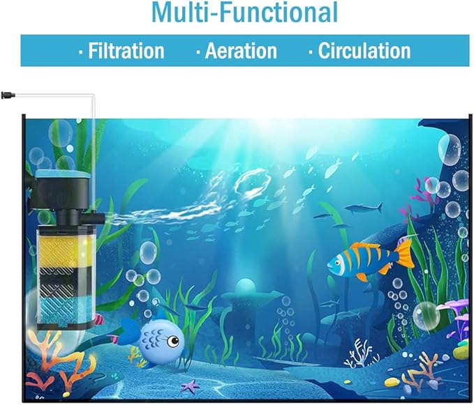Kulife 3-Stage Aquarium Filter - Internal Filter for 70-100 Gallon Fish & Turtle Tanks with Dual Water Outlet & Aeration