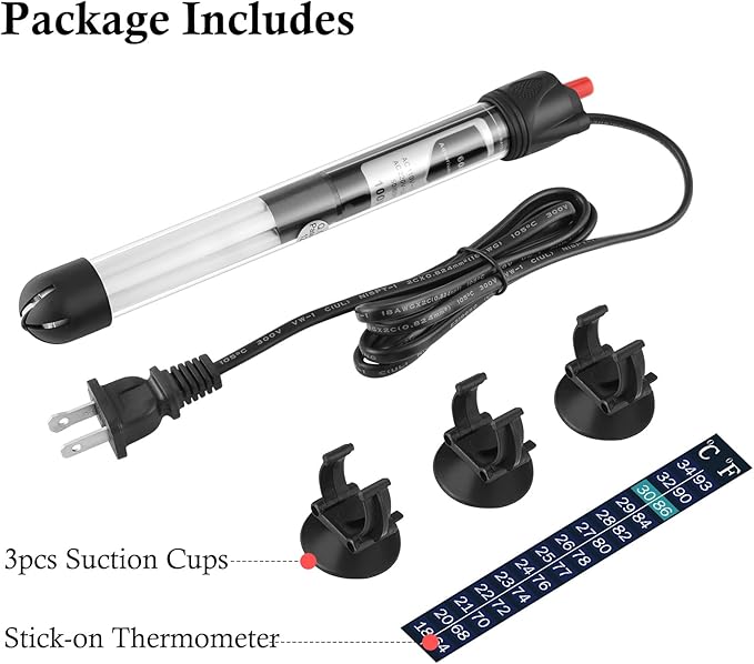 FEDOUR Aquarium Heater 50W 100W 300W, Submersible Glass Fish Tank Heater for Fresh and Salt Water (100W)