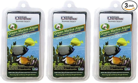 Ocean Nutrition 3 Pack of Green Marine Algae Fish Food, 10 Sheets Each, with Natural Garlic Extract for All Herbivorous & Omnivorous Fish