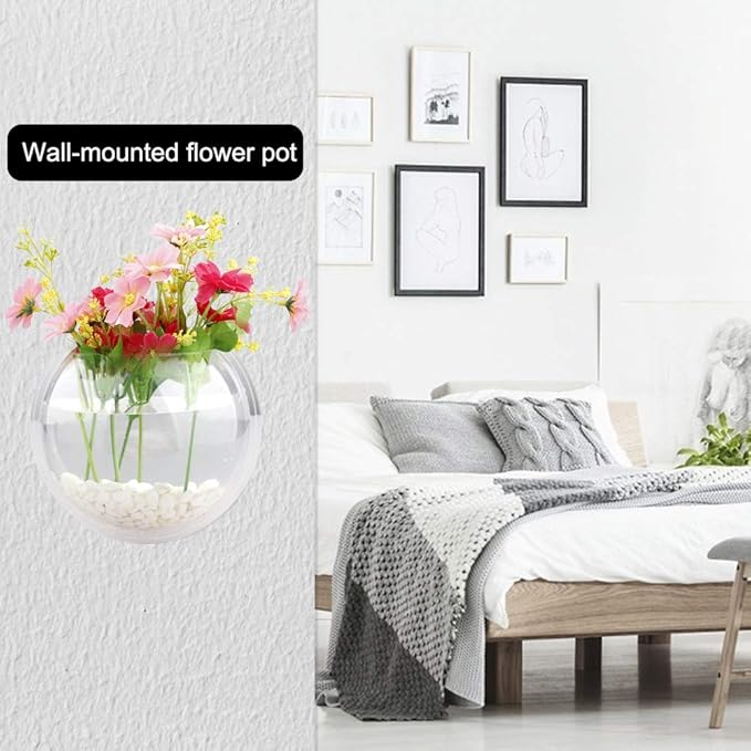 Wall Hanging Fish Tank 230ml Hydroponic Air Plant Flower Pot Acrylic Clear Wall Fish Bowl Home Decoration Wall Hanging Bowl Aquarium Wall Bubble Decor (#1)