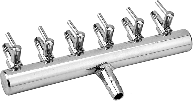 Yosoo Health Gear Air Valve, Air Splitter, Aquarium Air Valve, Stainless Steel Aquarium Fish Tank Air 8mm Turn to 4mm Splitter Control Valve(8 to 4mm six-Hole shunt)