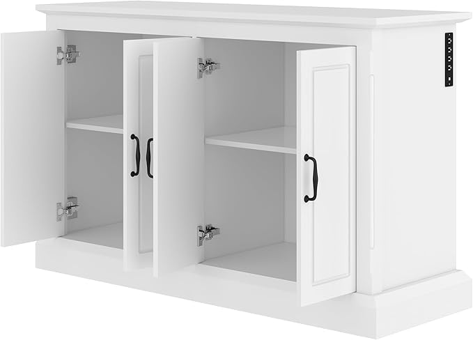 55-75 Gallon Fish Tank Stand, Modern Wooden Aquarium Stands with Power Outlet and 4 Cabinets, Heavy Duty Reptile/Turtle/Terrarium Tank Stand for Home, Office, Shopping Mall, 880LBS Capacity, White