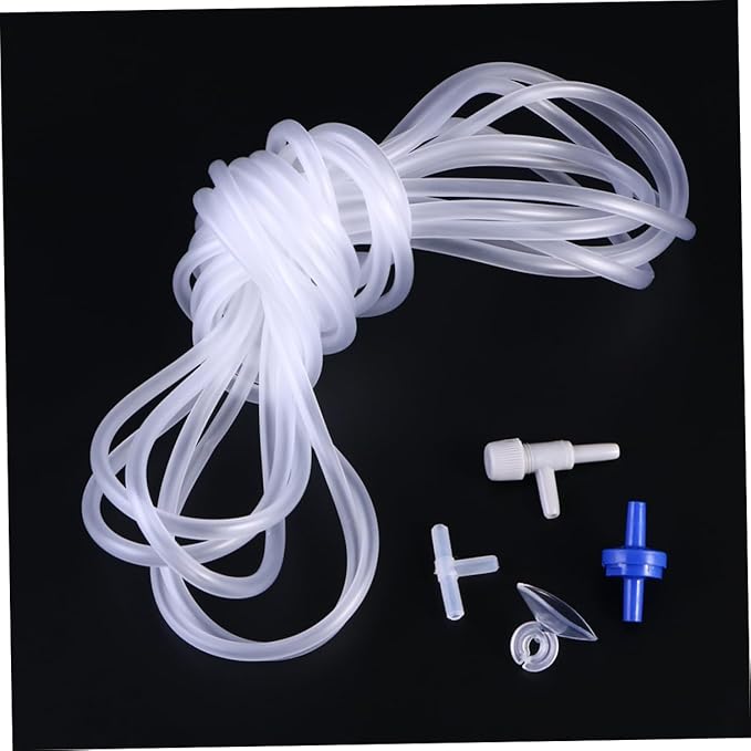 POPETPOP Tropical Aquarium Airline Tubing Accessories 6m Long 12 Suction Cups 4 Manifold Fittings 5 Valves 6 Stopper Valves