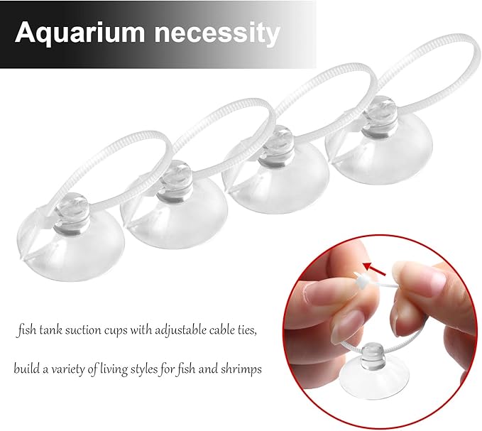 FEBSNOW Aquarium Suction Cups, Fish Tank Suction Cups Aquarium Suction Cup Clip Suction Hooks with 30 PCS Adjustable Cable Ties for Plants, Planter, Binding Moss Shrimp Nest (10)