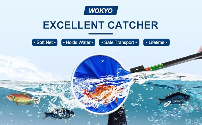 Koi Fish Net, Aquarium Net Short Handle Waterproof Soft Semi-Permeable Fishing Soft Lightweight Mesh Basket for Large Koi Sock Neting Medium Fish Eggs Safety Isolating Transfer