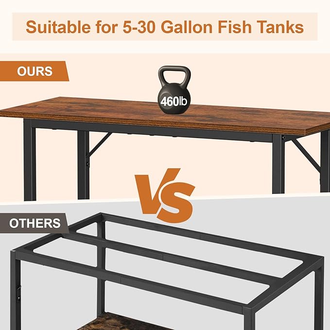 Snughome 10-30 Gallon Fish Tank Stand, Aquarium Stand 2-Tier Storage Shelves, Heavy Duty Terrarium Stand for Home Office Fish Tank Shelf, 30" L x 11.8" W x 30.7" H, Rustic Brown