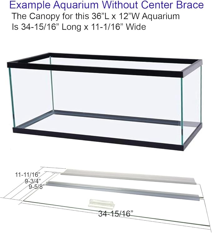 Glass Canopy for Aquariums with and Without Center Braces, 10 Gallon to 200 Gallon Aquariums (Tank Without Center Brace, 36" L x 12" W)