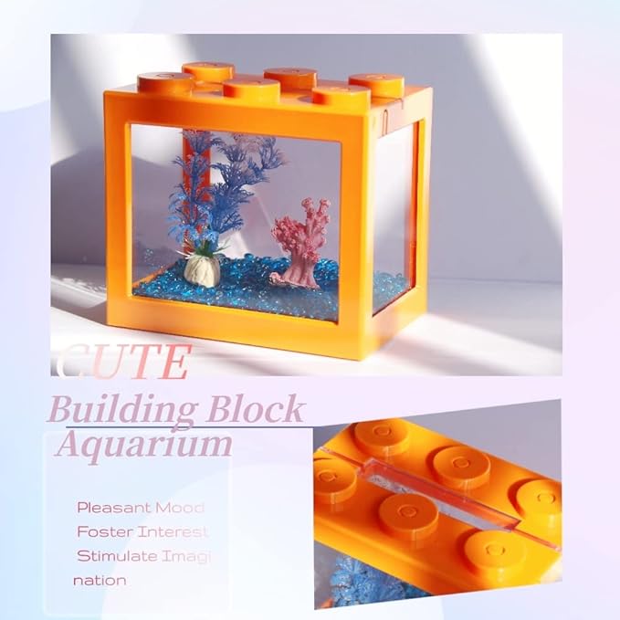 Small Betta Fish Tank, Stackable Mini Fish Tank Aquarium Tank Kit, 3/5 Gallon Rectangular Fish Bowl with Aquarium Gravel Decoration, Tiny Cube Tank for Seaweed Balls Sea Monkeys