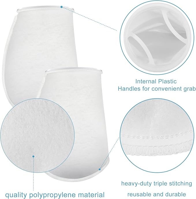Macarrie 12 Pack 7 Inch Ring Felt Filter Socks 200 μm, Aquarium Felt Filter Bags, Fine Micro Fish Tank Sump Sock for Saltwater Aquariums (7 x 14 Inch)