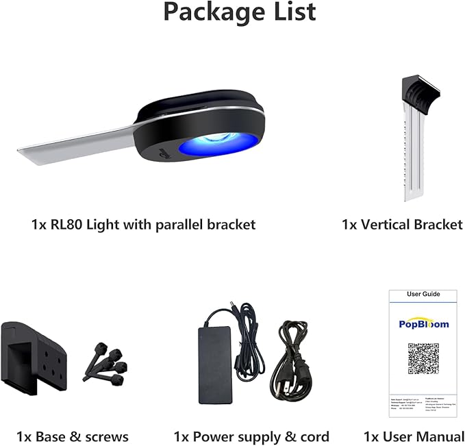 PopBloom RL80 WiFi Reef LED Light, 80W Full Spectrum Marine Reef LED Aquarium Lighting for Soft/LPS Corals & Saltwater Fish Tanks, Built-in Timer, WiFi Phone Programmable, Sunrise Sunset (RL80 WiFi)