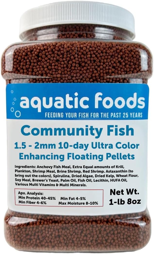 Community Fish Ultra Red Color Enhancing 1.5mm-2mm Floating Pellets. Color Enhancing in 10-Days for All Community Fish…1-lb 8oz Medium Jar