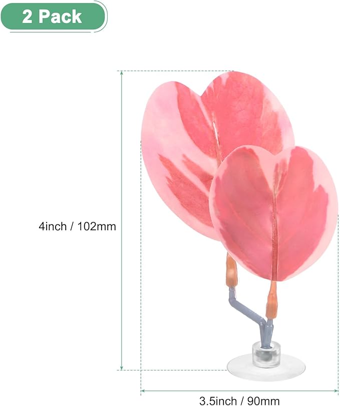 M METERXITY 2-Pack Betta Fish Leaf Pad, Hammock Plant Leaf Pad, Realistic Resting Fish Rest Bed for Fish Tank Decorations/Aquarium Accessories/Spawning Grounds/Breeding [Pink, Heart-Shaped]
