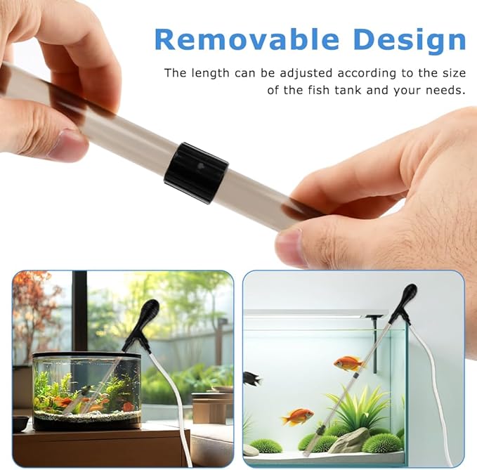Small Fish Aquarium Gravel Cleaner Kit - Manual 80GPH Strong Suction Gravel Vacuum for Aquarium, Water Changer, Sand Washer, Glass Cleaner & Waste Remover for 5-80 Gallon Tanks, 200cm Hose