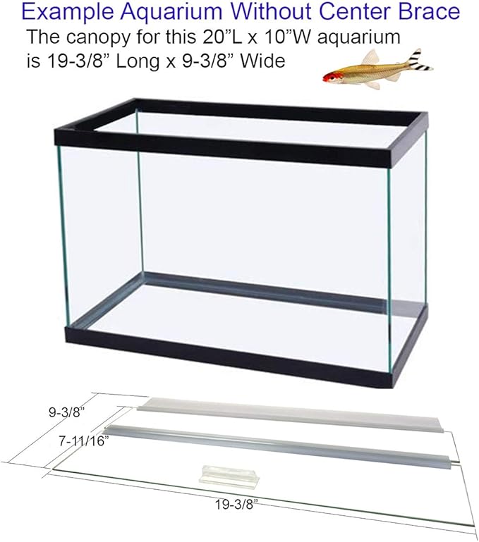 Aquarium Glass Canopy for Aquariums with and Without Center Brace, 10 Gallon to 200 Gallon Aquariums (Tank Without Center Brace, 20" L x 10" W)