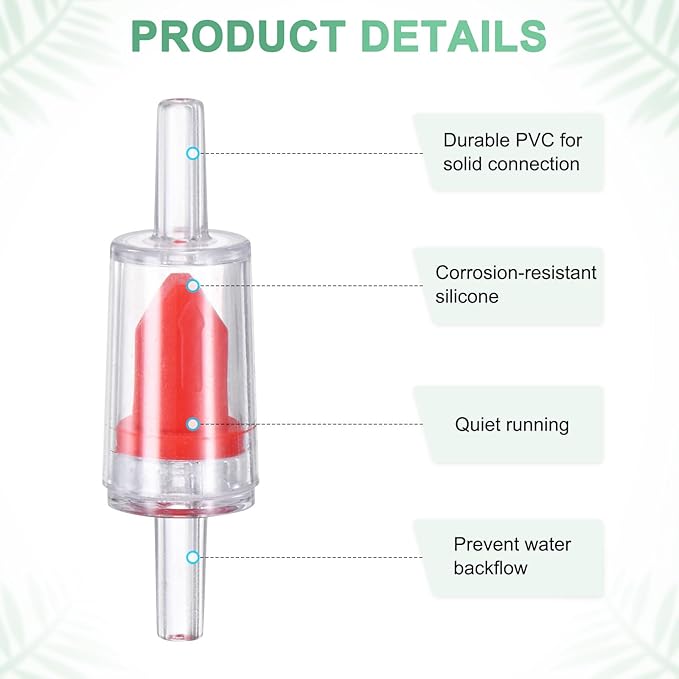 M METERXITY 24-Pack Aquarium Air Check Valve, Plastic One Way Non-Return Valves Air Valve Air Tubing Accessories Air Pump Accessories for 3/16" Airline Tubing Fish Tank [Clear Red]