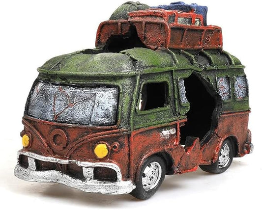 S-Lifeeling Fish Tank Decorations Bus Car Aquarium Décor Thematic Ornaments - Resin Material Betta Hideout Caves (Bus)