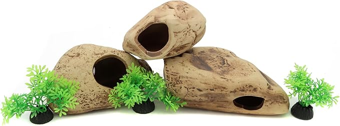 ALEGI Stackable Aquarium Ceramic Decorations Rock Caves,Betta Fish Tank Decor Accessories,Hideaway for Shrimp Cichlid Hiding Breeding Spawning (Set of 3)