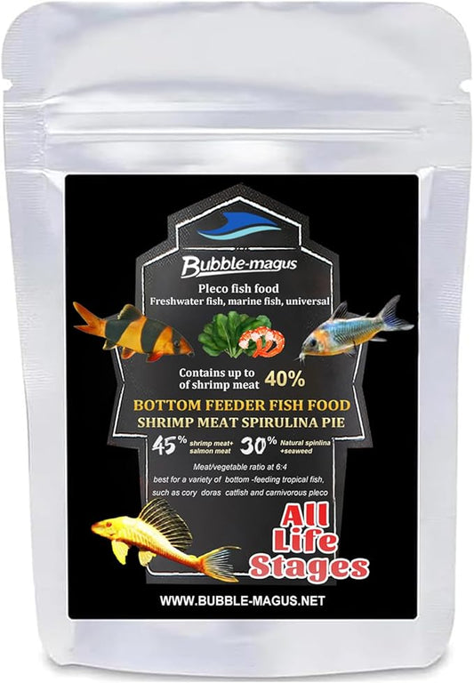 Bubble Magus Bottom Feeder Fish Food, Natural Prawns Meat, Seaweed Protein, Balanced Diet, for Catfish, Corydoras, Loaches, Large Tropical Fish (2.5 Ounce)