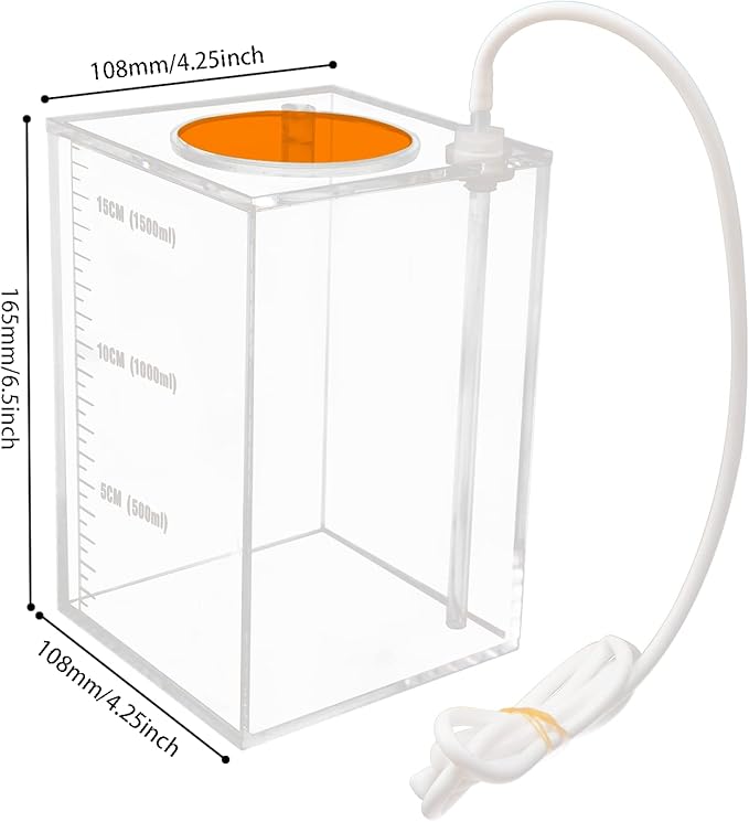 Aquarium Choice Acryli Made Liquid Storage Bucket Dosing Pump Reservoir Container (4.25 * 4.25 * 6.5 Inch;1500ml/1.5L（Orange Version)