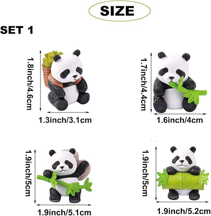 4 Pack Panda Car and Fish Tank Decoration, Cute Lively Aquarium Decor, Animal Display With Bamboo Ornament, Artificial Resin Accessories (Set 1)