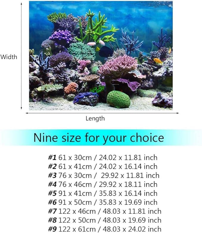 Fish Tank Poster, PVC Adhesive Fish Tank Decorations Pictures Aquarium Fish Tank Background Poster Underwater Coral Backdrop Decoration Paper (61 * 41cm)