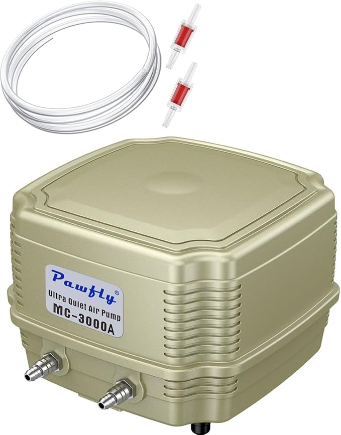 Pawfly Aquarium Air Pump 254 GPH Dual Outlets Fish Tank Air Pump for Tanks up to 300 Gallons Adjustable Quiet Oxygen Pump Fish Tank Aerator with Airline Tubing and Check Valves