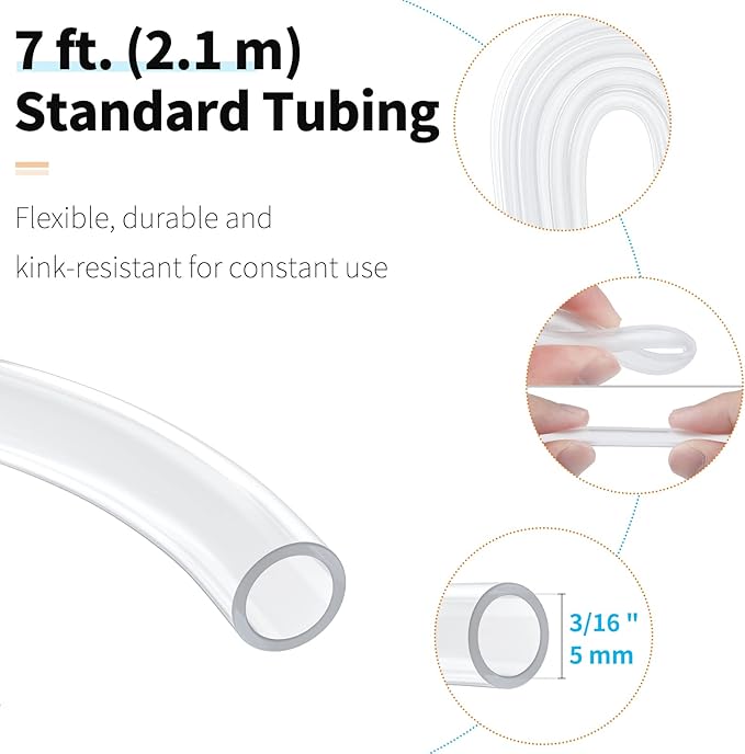 Pawfly 7 Feet Airline Tubing Standard Aquarium Air Pump Accessories with Air Stones, Check Valves, Suction Cups and Connectors