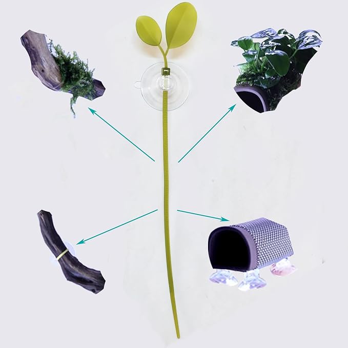 Aquarium Suction Cups and Leaf-Shaped Adjustable Cable Ties for Binding Moss Shrimp Dodging Nest, Suction Cups with Holes Aquarium Plants Holder (12)