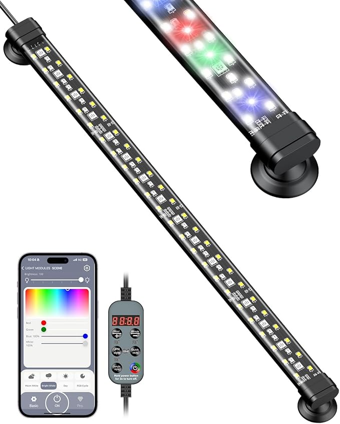 Pawfly Aquarium Light with Bluetooth for Plants, 8W 16 inch Full Spectrum Fish Tank Light for 17-30 inch Fish Tanks, Submersible LED Lights with App Control, Timer Modes & Adjustable Brightness