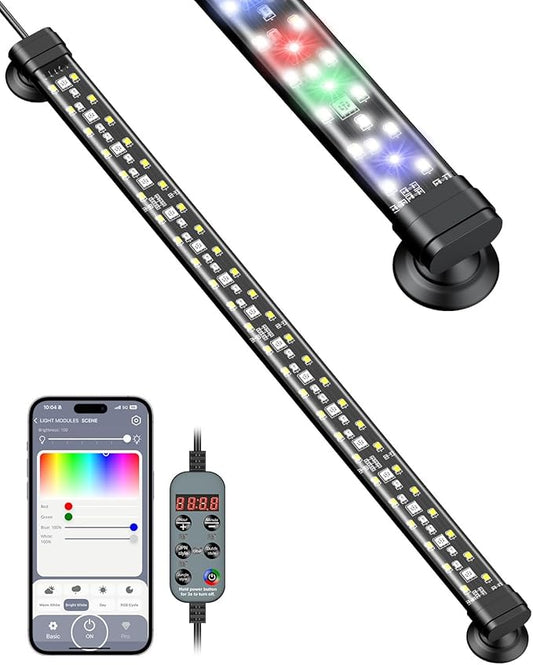 Pawfly Aquarium Light with Bluetooth for Plants, 8W 16 inch Full Spectrum Fish Tank Light for 17-30 inch Fish Tanks, Submersible LED Lights with App Control, Timer Modes & Adjustable Brightness