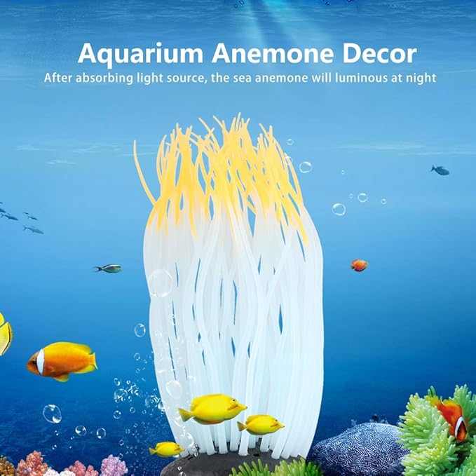 Pssopp Simulation Silicone Luminous Sea Anemone Ornament Artificial Plant Simulation Sea Anemone for Aquarium Fish Decoration with Suction Cup(Orange)