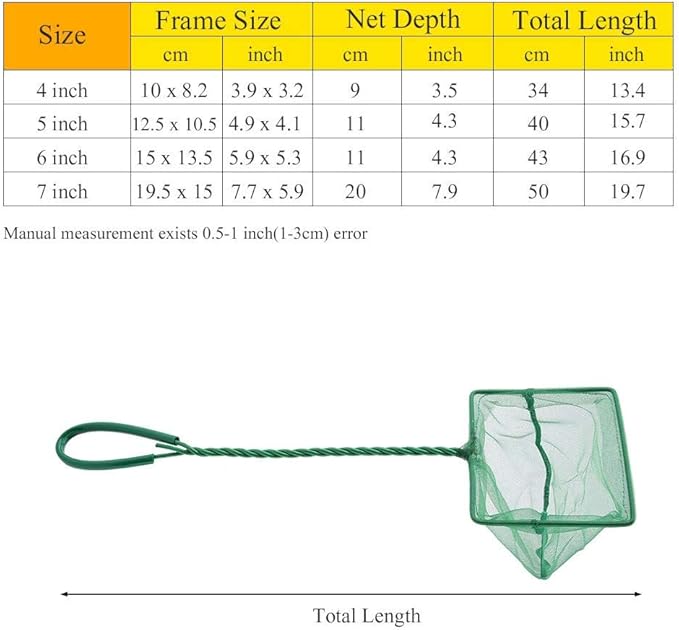 Aquarium Net,Fish Landing Net, Aquarium Fish Net Long Handle Aquarium Fish Fishing Net Portable Green Fishbowl Fishing Landing Net Floating Objects Clean Tools(6 inch)