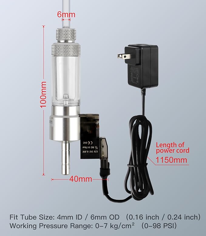 CO2 Bubble Counter with Solenoid Valve and Check Valve for CO2 Generator Regulator Planted Aquarium Quick-Plug Connection