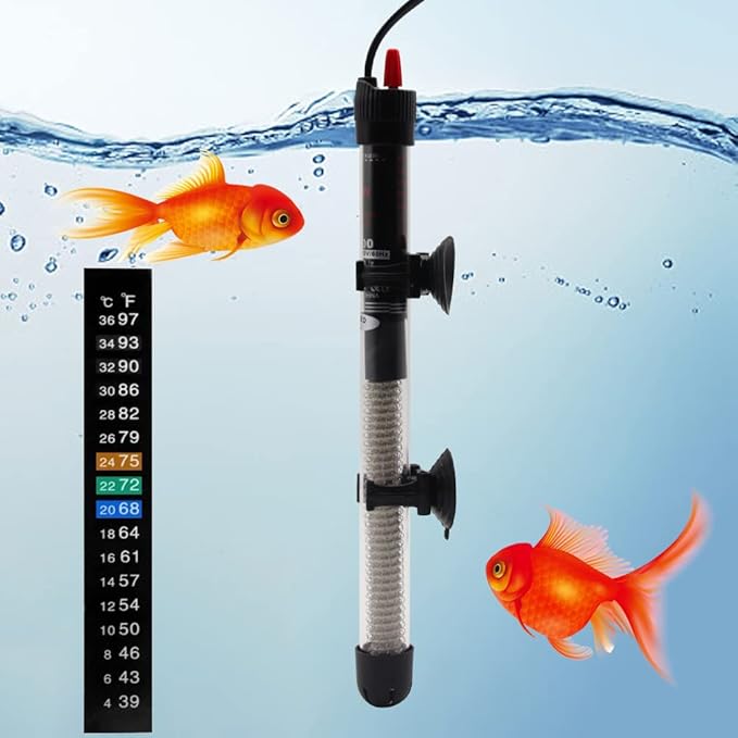 Aquarium Heater 25W 50W 100W 200W 300W Auto Submersible Heater Thermostat Fish Tank Heater with Suction Cups Thermometer Sticker Submersible Heater (50W)