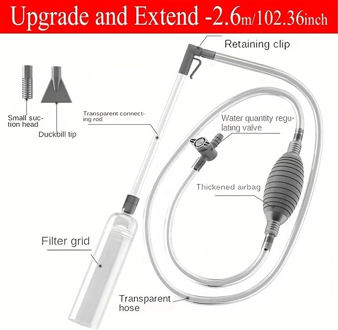 Fish Tank Siphon Vacuum Gravel Water Exchanger,Aquarium Sand Cleaning and Water Changing Cleaning Kit(Upgrade-2.6m)