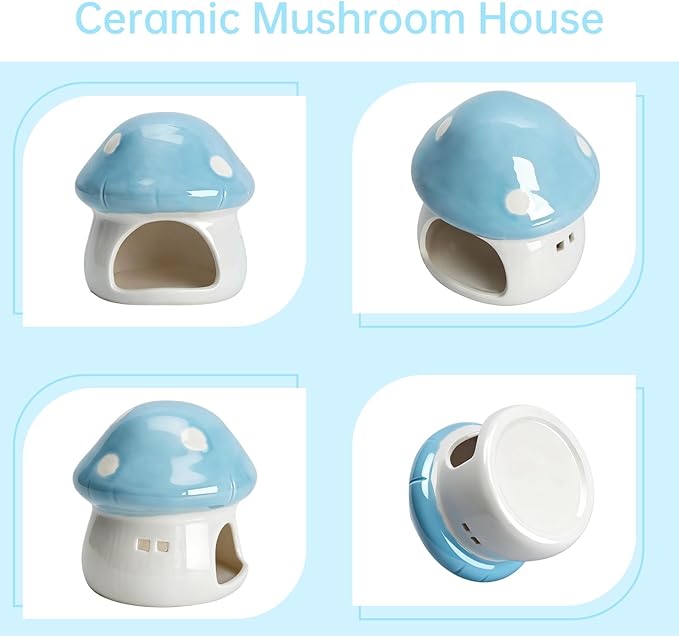 Saim Ceramics Mushroom House Aquarium Decor, Betta Fish Tank Accessories Landscape Decoration, Small Shrimp Goldfishes Habitat Hut Pleco Smalland Breeding Hide Caves Toad House - Blue