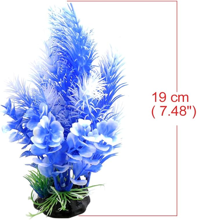 uxcell White Blue Plastic Plant Ornament Aquarium Terrarium Decoration for Reptiles and Amphibians