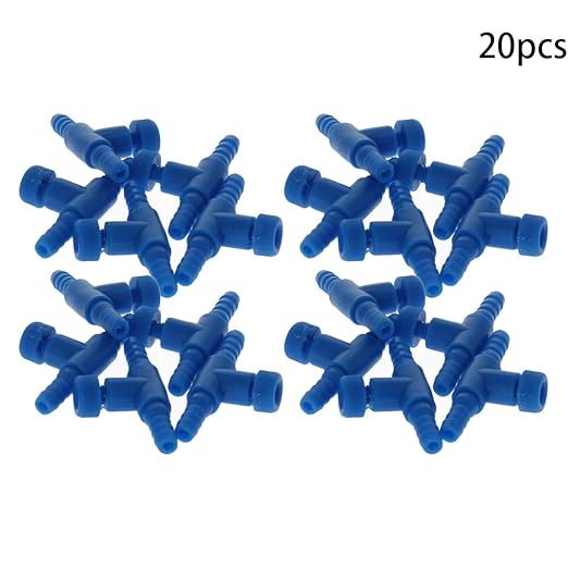 MroMax Aquarium 2 Way Air Line Plastic Regulator Connector for Fish Tank Pump 4mm/0.16", Blue 20 Pcs
