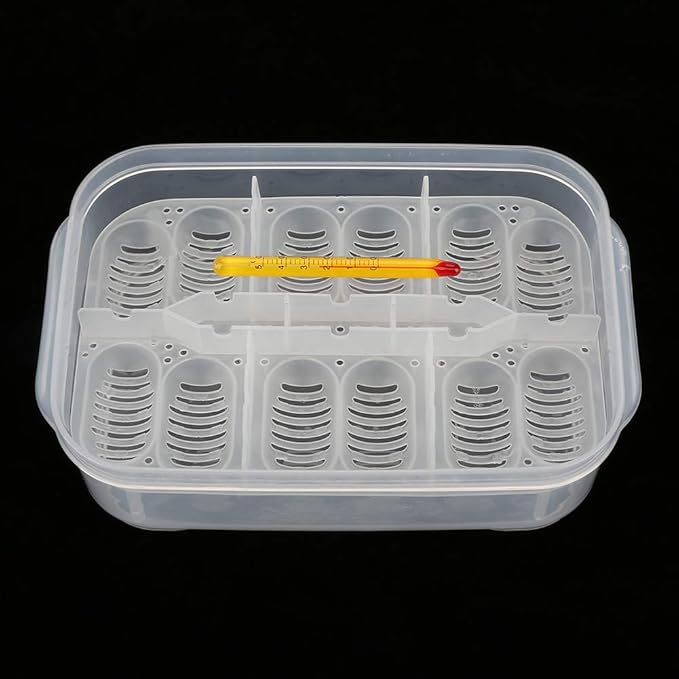 TOPINCN 12 Slots Reptile Egg Breeding Hatchery Box Reptile Egg Incubator Hatcher Hatching Box Reptile Incubation Egg Tray for Lizard Snake with Thermometer
