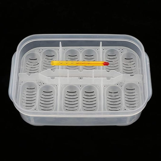 TOPINCN 12 Slots Reptile Egg Breeding Hatchery Box Reptile Egg Incubator Hatcher Hatching Box Reptile Incubation Egg Tray for Lizard Snake with Thermometer