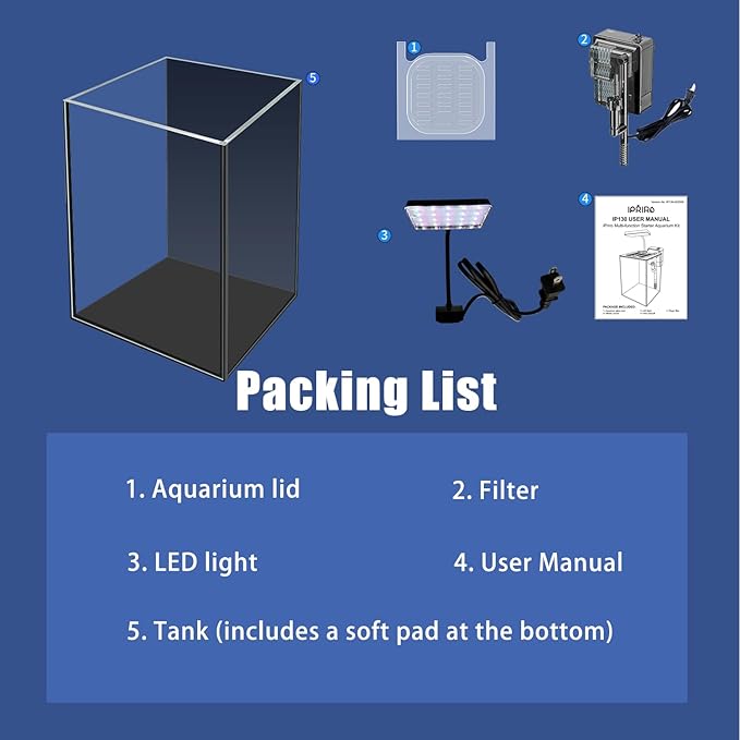 Glass Betta Aquarium Starter Kits 1.5 Gallon Small Fish Tank, Betta Fish Tank with LED Light, Power Filter, Black. 4mm Glass